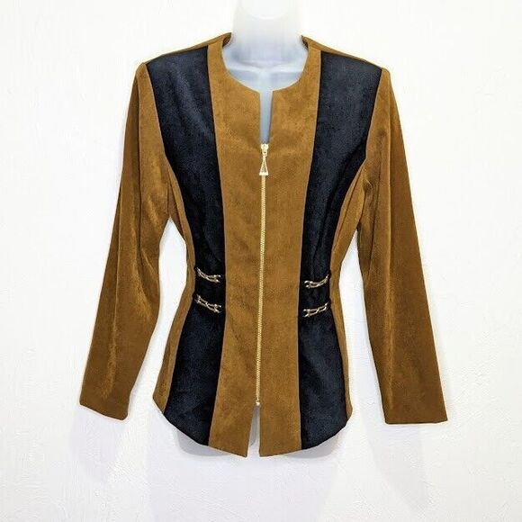 AMANDA SMITH FAUX SUEDE Jacket Size 8 Work Blazer Zip Lightweight Casual - Picture 1 of 7
